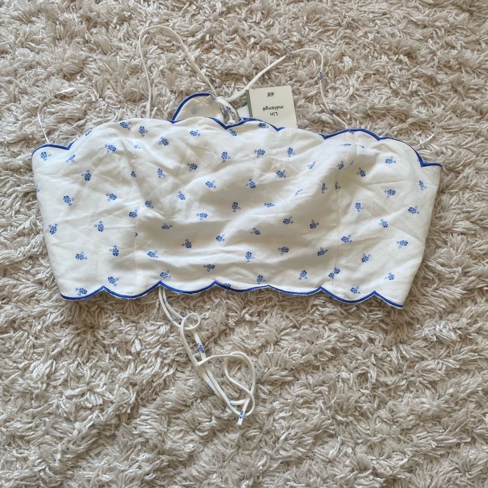 H&M Linen Blend Top with Blue Accents
